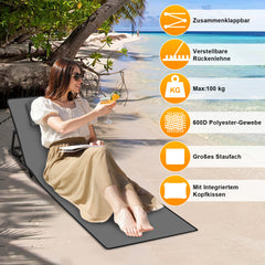 Ikodm Strandliege Tragbar Strandmatte mit Verstellbarer Höhe 158cm