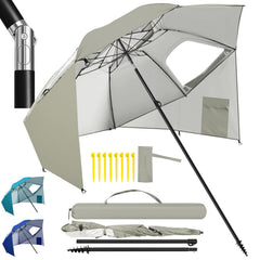 Ikodm Strandschirm 2 in 1 Sonnenschirm 210cm x 230cm Winkelverstellbar
