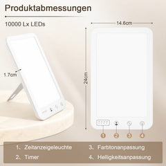 Ikodm Tageslichtlampe Tageslicht 10000 Lux Lichttherapie LED Lampe Dimmbar SAD Timer