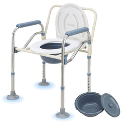 Ikodm Toilettenstuhl, Duschhocker inkl. Eimer, Höhenverstellbar 42-54cm, mit gepolsterter Sitzplatte und Toiletteneimer Belastbarkeit bis 160kg, Nachtstuhl für Senioren und Schwangere, Behinderte