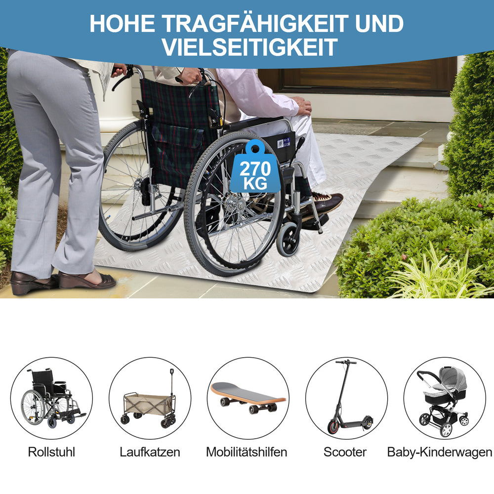 Ikodm Aluminium Türschwellenrampe für Rollstuhl, rutschfest & tragbar