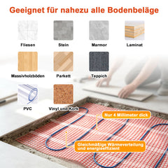 Ikodm Elektrische Fußbodenheizung 150 W/m² mit WLAN-Thermostat