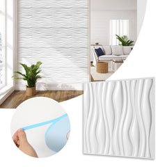 Ikodm 3D Wandpaneele 12 Stück 50x50cm Wellig Weiß