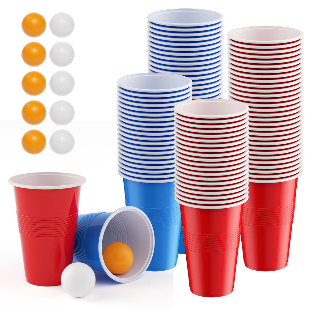 Ikodm Becher Bierpong becher set 110 teilig (100 Becher, 10 Bälle) Kunststoff