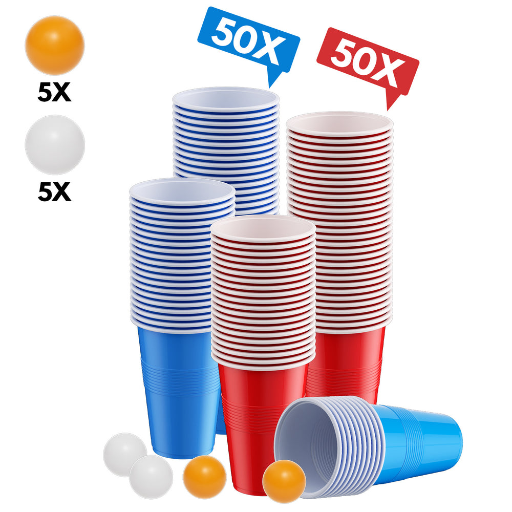Ikodm Becher Bierpong becher set 110 teilig (100 Becher, 10 Bälle) Kunststoff