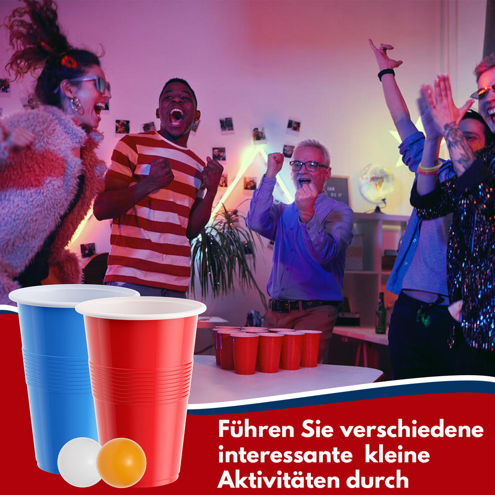 Ikodm Becher Bierpong becher set 110 teilig (100 Becher, 10 Bälle) Kunststoff