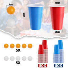 Ikodm Becher Bierpong becher set 110 teilig (100 Becher, 10 Bälle) Kunststoff