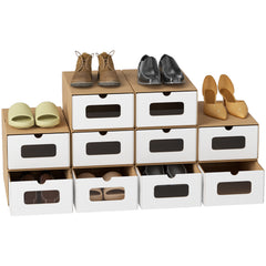 Ikodm Aufbewahrungsboxen Pappe mit Sichtfenster & Schublade 10er Set
