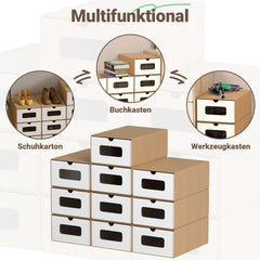 Ikodm Aufbewahrungsboxen Pappe mit Sichtfenster & Schublade 10er Set