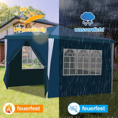Ikodm Partyzelt Pavillon 3x3m Wasserdicht mit Seitenteilen