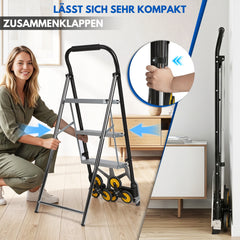 Ikodm 2-in-1 Treppensackkarre mit 2-stufige/3-stufige Trittleiter, klappbar