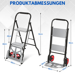 Ikodm 2-in-1 Treppensackkarre mit 2-stufige/3-stufige Trittleiter, klappbar